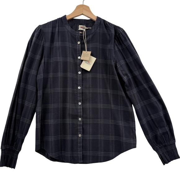Faherty Tops - Faherty Harper Top Aspen Black Plaid‎ Small Cottagecore Fishermancore Scandi